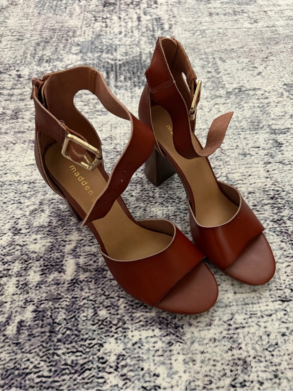 Madden Girl Brown Ankle-Strap Block Heel Sandals